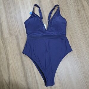 Cupshe Mesh V-Neck One Piece Swimsuit Navy Blue Size 1X